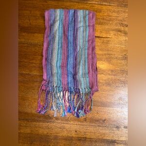 Vintage Melman Alpaca Wool Scarf Boho Pastel Rainbow Striped Fringe Bohemian